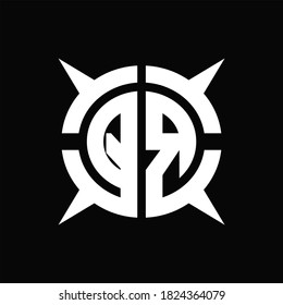 Monograma del logotipo QR con cuatro piezas plantilla de diseño de la sección de círculo sobre fondo negro