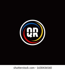 QR logo monogram isolated on circle shape with 3 slash colors rounded design template