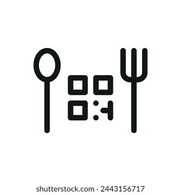 QR menu isometric icon, spoon and fork with QR code vector symbol with editable stroke