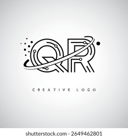 QR Orbit Monogram Logo – Futuristic Minimal Letter mark with Circular Line Art, Tech-Inspired Dots and Space Motion Concept for Modern Branding Identity