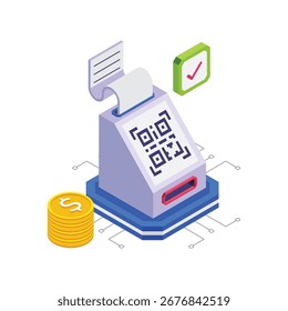 Ilustración vectorial isométrica del pago del QR.