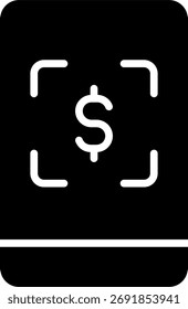 Diseño de Vector de pagos QR, billetera móvil y concepto de escaneo a pago, ilustración de transacciones sin efectivo. Icono de glifo