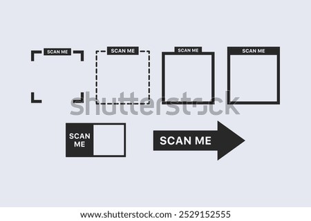 QR phone scan icon set. Technology, barcode, product scanner concepts. Flat vector design isolated illustration.