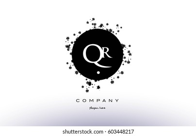 qr q r  black white circle grunge splash vintage retro alphabet company logo design vector icon template