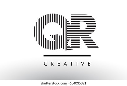 QR Q R Black and White Letter Logo Design with Vertical and Horizontal Lines.