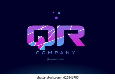 qr q r  creative color blue background pink purple magenta alphabet letter company logo vector icon