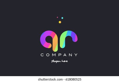 qr q r  creative rainbow green orange blue purple magenta pink artistic alphabet company letter logo design vector icon template