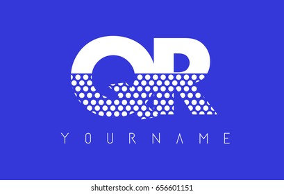 QR Q R Dotted Pattern Letter Logo Design Vector with Blue Background.