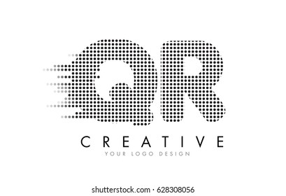 QR Q R Letter Logo Design with Black Dots and Bubble Trails.