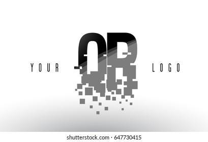 QR Q R Pixel Letter Logo with Digital Shattered Black Squares. Creative Letters Vector Illustration.