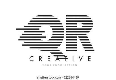 QR Q R Zebra Letter Logo Design with Black and White Stripes Vector