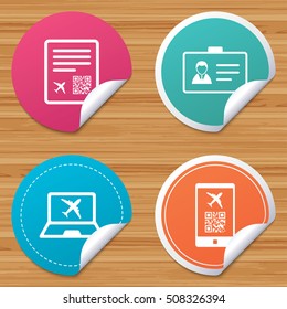 QR scan code icon. Boarding pass flight sign.