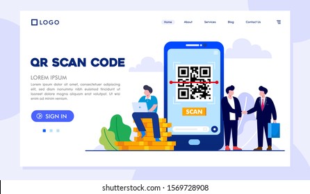 QR scan code landing page website illustration vector 
