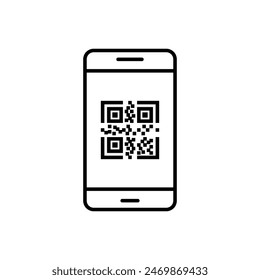 qr scan code on phone icon vector design outline style