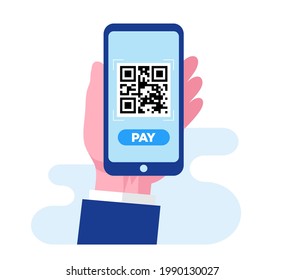 QR scan code with smartphone. Easy payment. Landing page website illustration vector flat design 
