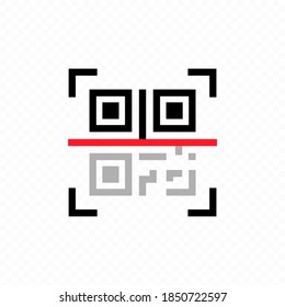 Qr scan icon. Read bar code, mobility, generating app, coding. Encode, matrix, ecommerce, software, access, marketing, scanning. Vector on transparent background.