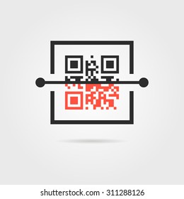 qr scan icon with shadow. concept of encode, matrix, ecommerce, software, access, marketing, scanning. isolated on gray background. flat style trend modern logo design vector illustration