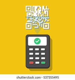 QR scanner check QR code. Vector flat illustration