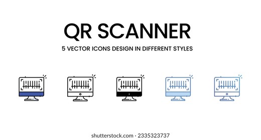 Qr Scanner Icon Design in Fünf-Stil mit Editable Stroke. Linie, feste, flache Linie, Duo Tone Farbe und Farbverlauf Linie. Geeignet für Webpage, Mobile App, UI, UX und GUI Design.