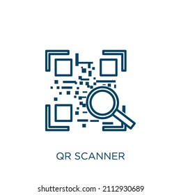 qr scanner icon. Thin linear qr scanner outline icon isolated on white background. Line vector qr scanner sign, symbol for web and mobile
