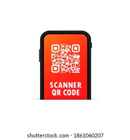 QR Scanner. Mobile Phone Scans QR Code. For Digital Payment Concept. Vector On Isolated White Background. EPS 10