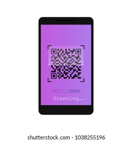 QR scanner. Mobile scans QR code. Vector illustration.