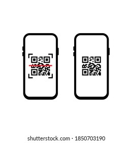 QR scanner. Mobile scans QR code. Icon recognition or reading qr code. Flat style trend modern vector illustration
