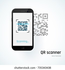 QR scanner. Mobile scans QR code. Vector illustration