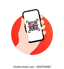 Escáner QR. Leer código de barras, movilidad, generación de aplicaciones, codificación. Escaneo móvil de código QR. Tendencia de estilo plano diseño moderno ilustración vectorial