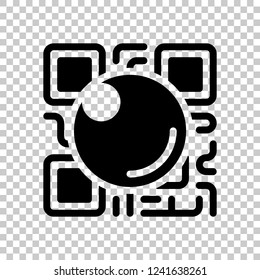 QR scanner, Scan by mobile camera, logo for app, icon with qrcode and lens. Black symbol on transparent background