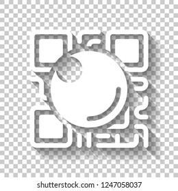 QR scanner, Scan by mobile camera, logo for app, icon with qrcode and lens. White icon with shadow on transparent background
