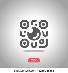 QR scanner, Scan by mobile camera, logo for app, icon with qrcode and lens. Icon under spotlight. Gray background