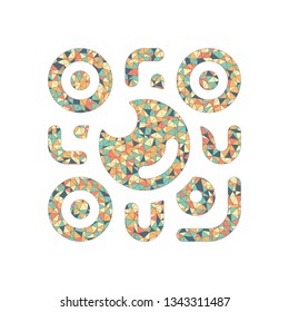 QR scanner, Scan by mobile camera, logo for app, icon with qrcode and lens. Colored mosaic with polygons