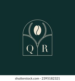 QR Diseño de logotipo único y simple combinación de letras y grano de café