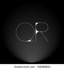 QR White thin minimalist LOGO Design with Highlight on Black Background.