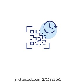 QR-Code und Uhr. Zeitgesteuerte Abrechnung, geplante Zahlungen, Termine für den Link-Zugriff. Pixel perfekt, bearbeitbares Strichvektorsymbol