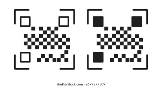 Icono de código de barras plano y paquete de estilo de trazo sobre fondo blanco. Ilustraciones vectoriales