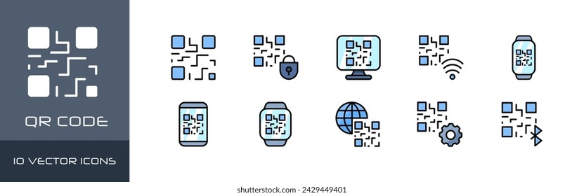 Conjunto de iconos de código Qr. Estilo plano. Iconos vectoriales