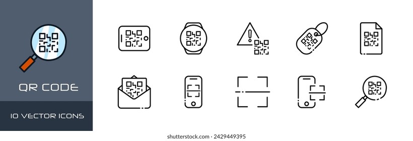 Qr-code icon set. Qr code icons. Linear style