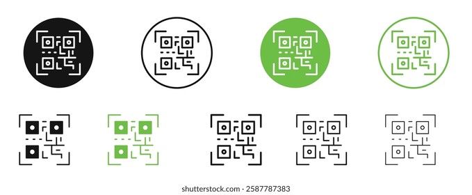 Qrcode icons in black and green colors collection