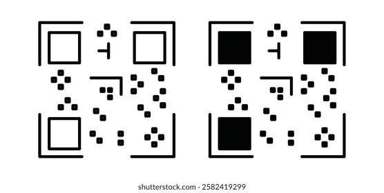 Qrcode icons pack vectors in black flat and strokes