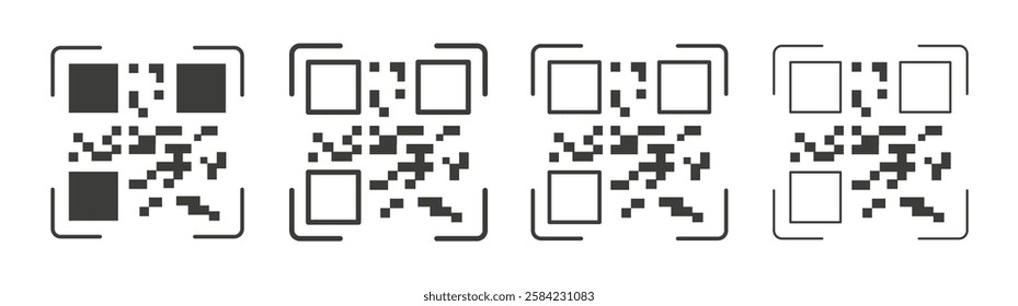 Qrcode icons set. Liner outlined and flat black color