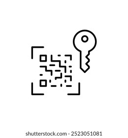 Qr-code e chave. Acesso digital com varredura. Pixel perfeito, ícone de traçado editável