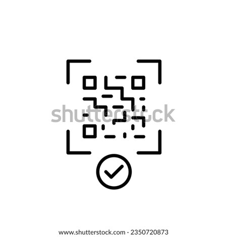 Qr-code scan with checkmark. Approved link or completed payment. Pixel perfect, editable stroke