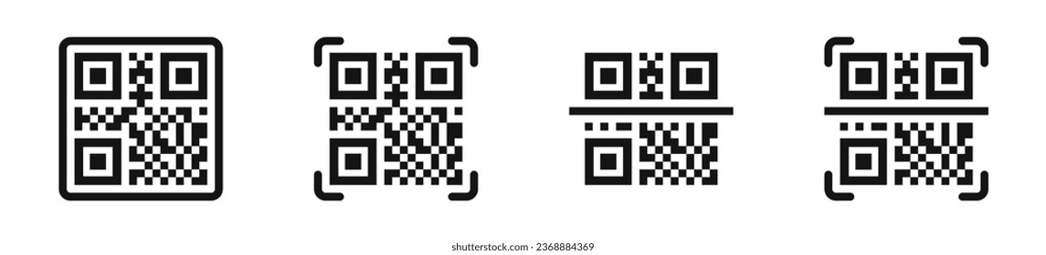 QRcode scan icons. Quick response code icons. Silhouette style vector icons.