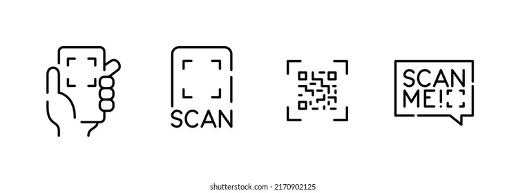 QR-code scan with a smartphone. Pixel perfect, editable stroke icons