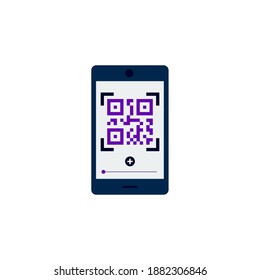 QR-code scanner. The mobile phone scans the QR-code. Vector stock illustration in flat design