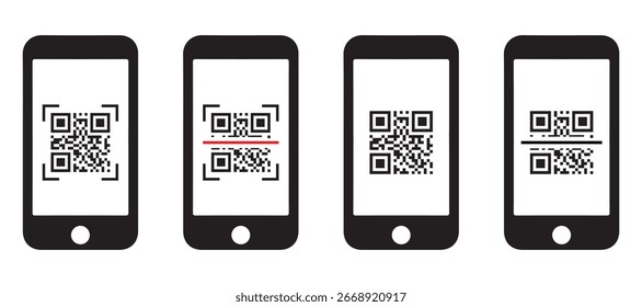 Qr-code and scanner vector icon illustrator on white background. business pay symbol icon vector.	