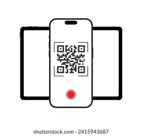 Qr-code scanning with a phone from a tablet. Qr-code scanning. iPhone screen mockup. Qr code scanning from a tablet. Vector icon