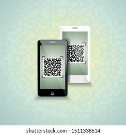 QR-code scanning phones. Vector illustration.